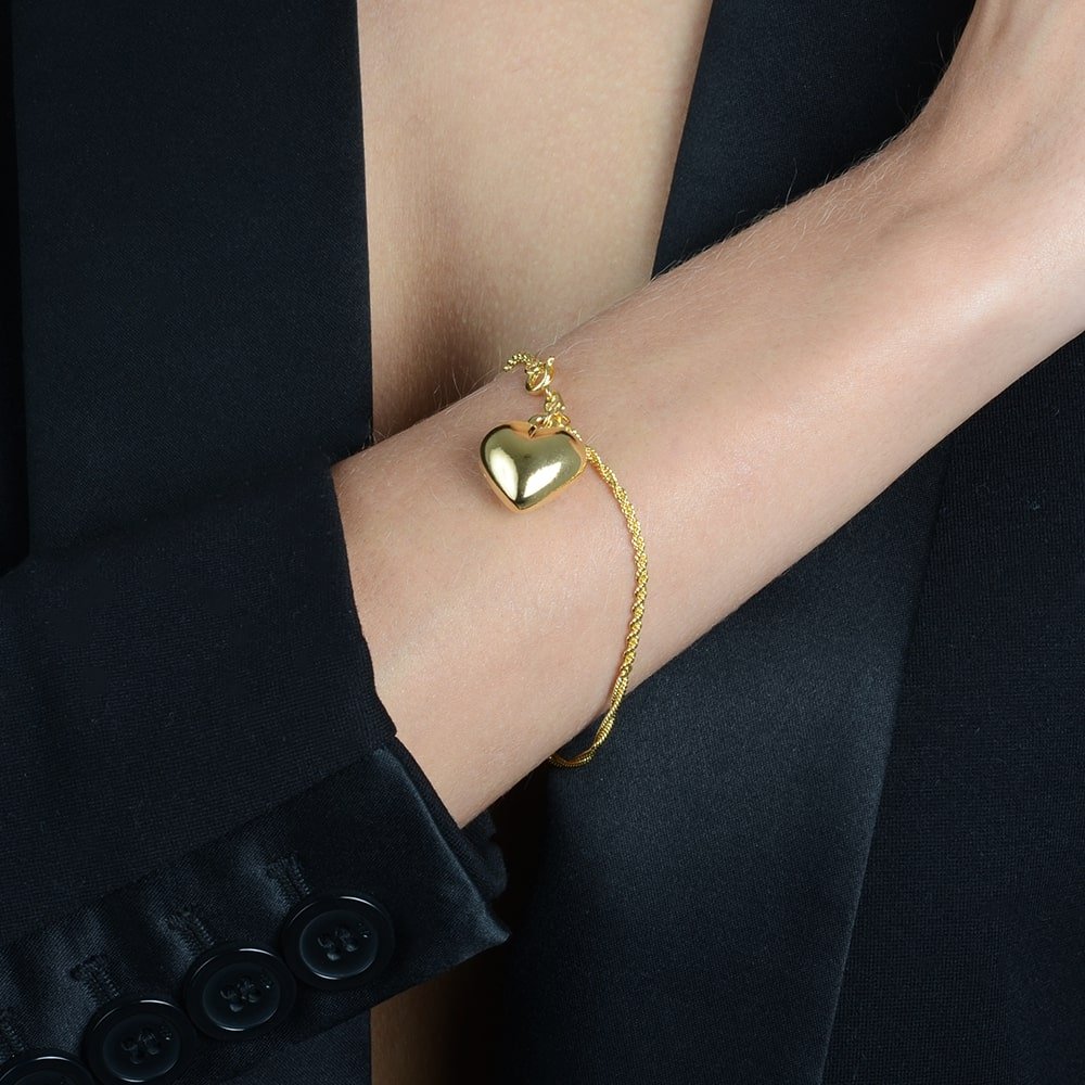 Pulseira Feminina Dourada Cordão Baiano com Coração - Pulseiras | Helennea