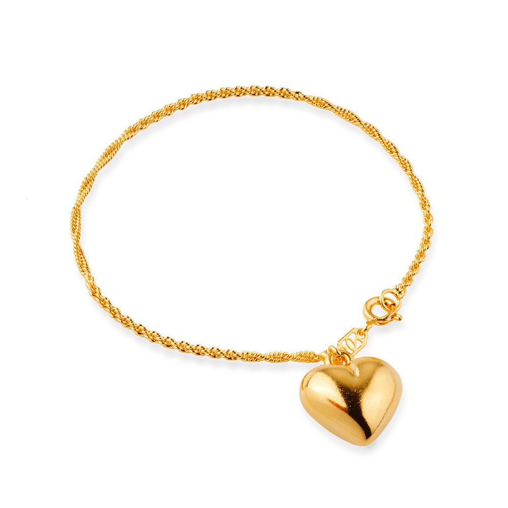Pulseira Feminina Dourada Cordão Baiano com Coração - Pulseiras | Helennea