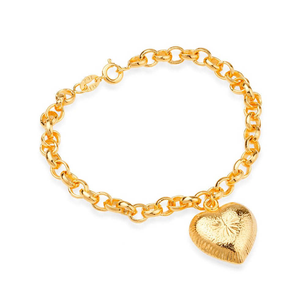 Pulseira Feminina Dourada Elo Português com Pingente de Coração - Pulseiras | Helennea