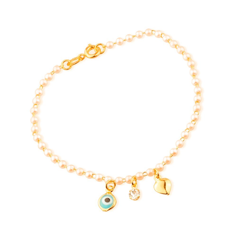 Pulseira Feminina Olho Grego Dourada com Pingentes - Pulseiras | Helennea